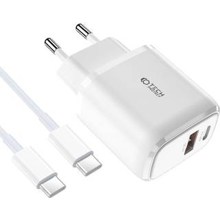Tech-Protect 20W Vægoplader m. 1 x USB-C & 1 x USB-A - Power Delivery - Hvid
