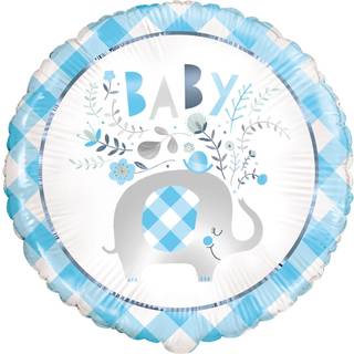 Baby shower folieballon 45,7 cm. - Blue Floral Elephant