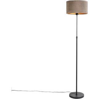 Gulvlampe sort med taupe-farvet fløjlsskærm med guld 35 cm - Parte