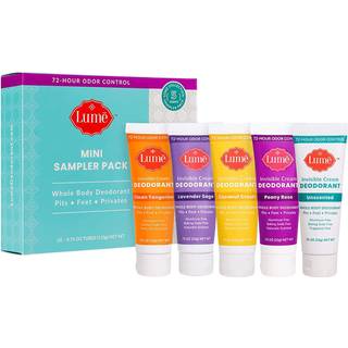 Lume Whole Body Deodorant 5 Pack Sampler - Invisible Cream Minis - 72 timers lugtkontrol - Aluminium & bagepulver fri (ren mandarin Lavender Sage