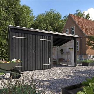 PLUS Nordic havehus i 2 moduler med dobbeltdør og åben front inkl. tagpap/alulister/stolpefødder, natur/nåletræ - 9,5 m²