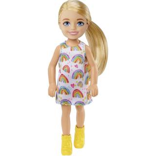 Barbie Chelsea Doll (Blonde) if?rt Rainbow-Print kjole og gule sko leget?j til b?rn i alderen 3 ?r og op