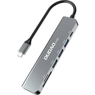 6-i-1 Adapter Dudao A15S USB-C til 3x USB, 1x USB-C, SD / TF - Grå