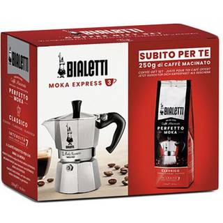 Bialetti Moka Express 3 Kop. Espressokande Alu Inkl. Bialetti Perfetto Moka Classico Malet kaffe 250g