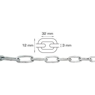 Galvaniseret kæde langleddet Ø3 mm x 2 meter