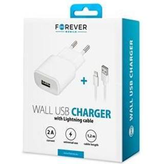 Forever vægoplader USB 2A TC-01 + iPhone 8-pin kabel - Hvid
