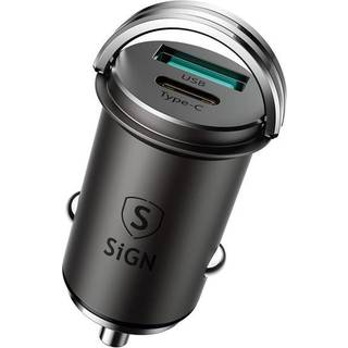 SiGN Mini Biloplader USB & USB-C, PD & Q.C3.0, 5A, 20W - Sort
