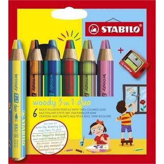 STABILO woody Arty 3 in 1 sæt med 6 penne inkl. spidser to-farvet spids