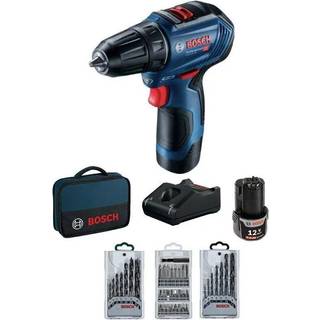 BOSCH GSB 12V-30 Bore-/skruemaskine, 30Nm, brushless + tekstil pose +2x batterier Li-Ion 12V, 2Ah, + 3 sæt tilbehør