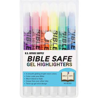 U.S. Office Supply Bible Safe Gel Highlighters 6 Pack Set - 6 forskellige lyse neonfluorescerende fremh?ver farver gul orange lyser?d lilla gr?n