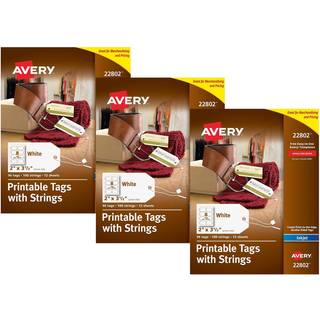 Avery 22802 Udskrivbare tags til inkjet -printere kun tags med strenge 2 """" x 3,5 """" 96 tags solgt som 3 pack 288 tags i alt
