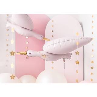 1 stk. Stor lyserød folieballon formet som stork, ideel til baby showers og barnedåb, 103x60 cm