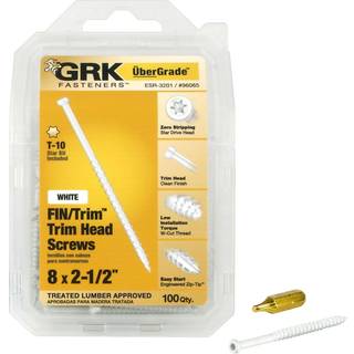 GRK Fastg?relsesmidler 96065 Hvid fin/trim #8 x 2-1/2 """" Skruer 100ct