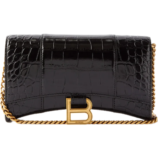 Balenciaga Hourglass croc-effect leather wallet on chain - black - One Size