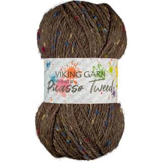 Viking Alpaca Picasso Tweed 908 Brun Indhold: 30% Alpakka Superfine, 30% Merino, 20% Donegal Tweed, 20% Nylon Vægt/længde:50g = ca. 175 meter Anbefalede pinde: 3 mm Strikkefasthed: 10 cm = 28 m Kan vaskes i maskinen, uldvask ved maks. 30ºC / Tørres fladt.