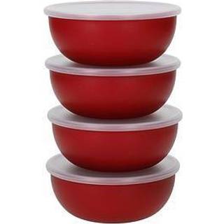Sæt med 4 skåle, med låg, plast, &#34;Empire Red&#34; - KitchenAid mærke