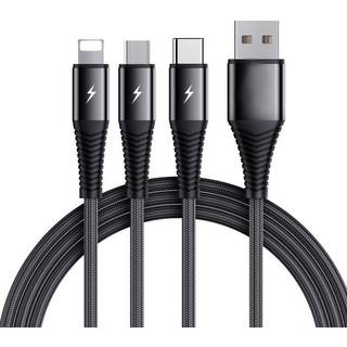 SiGN 3-in-1 Kabel Lightning, USB-C, Micro-USB, 3A, 1.2m - Sort
