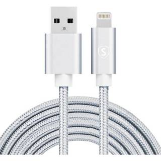 SiGN USB til Lightning-kabel, 2,4A, 3m, Nylon - Sølv
