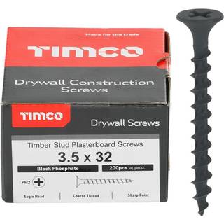 Timco gipspladeskruer med grovtråd (sort) - 3,5 x 32 mm (200 stk. i æske)