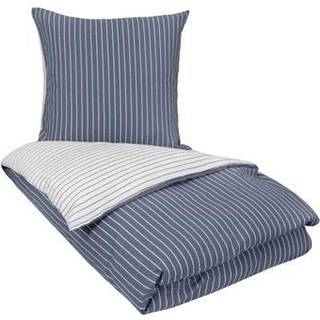 Bæk og Bølge sengetøj 150x210 cm - Blåt sengesæt med striber i vendbart design - 100% bomuld - Krepp sengelinned - By Night