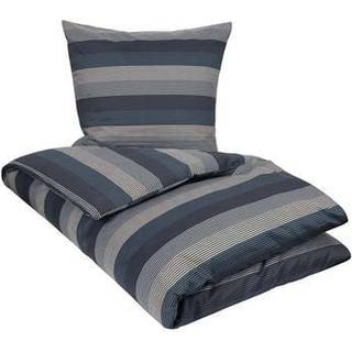 Stribet sengetøj 150x210 cm - 100% Blødt bomuldssatin - Big Stripes Blue - By Night sengesæt