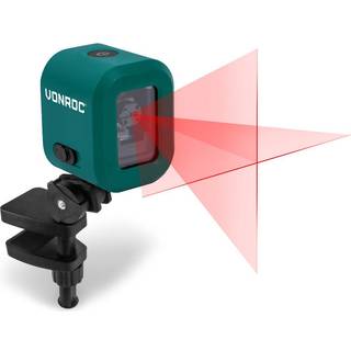 VONROC Laser 4V - Krydslaser - Rød - Selvnivellerende - 10 meter rækkevidde | Inkl. USB-C oplader og universel klemme