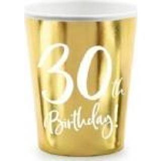 6 stk Papbæger 30 år fødselsdag - 22cl guld