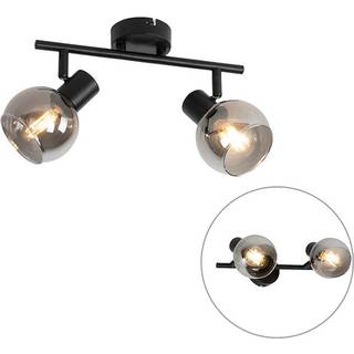 Art Deco loftslampe sort med røgglas 2-lys - Vidro