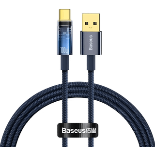 Baseus Explorer Auto Power-Off USB-A til USB-C kabel, 100W, 1m - Blåt