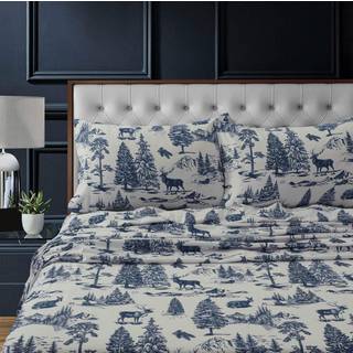 Tribeca Living 100% bomuldsflanelark sæt - 200 GSM Deep Pocket Ultra Soft & Cosy Queen Deer Toile Navy
