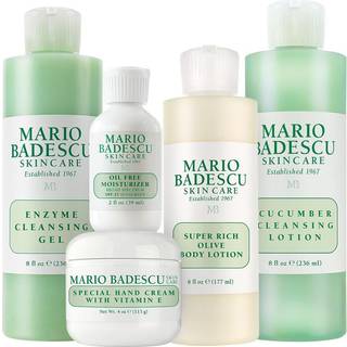 Mario Badescu MB Favoriter Indsamling Skinpleje Gavesæt inkluderer SPF 17 fugtighedscreme enzymrensning gel agurk rensning lotion hånd creme body