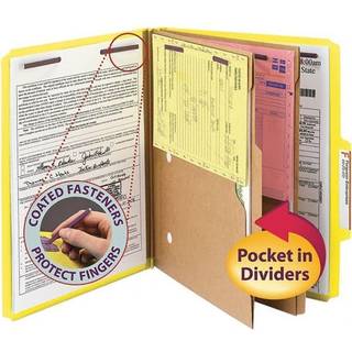 Smead pressboard klassificeringsfilmappe med Safeshield Fasteners 2 Pocket Dividers 2 """" Expansion Letter Størrelse gul 10 pr. Boks (14084)