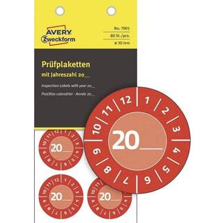 Avery 7901 Rød inspektionsetiket Vinyl Ø30mm udfyld selv årstal (80stk)