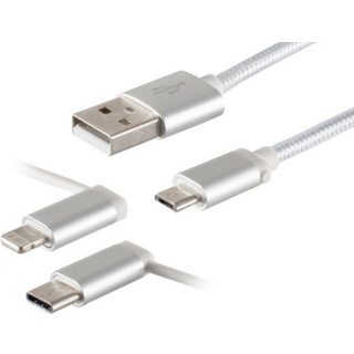 USB-A 3i1 kabel - Micro-B/Lightning/USB-C - Hvid - 1 m