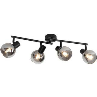 Art Deco loftslampe sort med røgglas 4-lys - Vidro