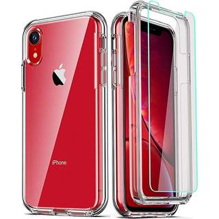 Coolqo kompatibel til iPhone XR -sag med [2 x tempereret glassk?rmbeskytter] Clear 360 Full Body Coverage Hard PC+Soft Silicone TPU 3in1 [Heavy D
