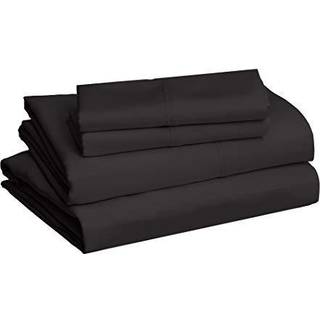 Amazon Basics Soft Wrinkle-Free Microfiber 4-Piece Bed Sheet Set 14 """" Deep Pockets King Dark Gray Solid
