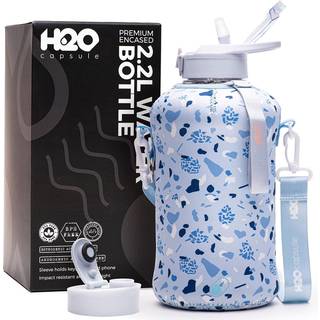 H2O kapsel 2.2L Halv gallon vandflaske med opbevaringshylster og d?kket halml?ge - BPA gratis stor genanvendelig drikkebeholder med h?ndtag - Big