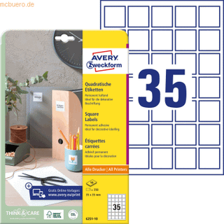Avery Produktetiketter, 35 x 35 mm, 350 Etiketter, Hvid
