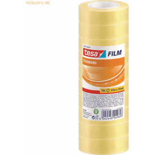 tesa film office tape - 15 mm x 33 m - transparent (pack of 10)