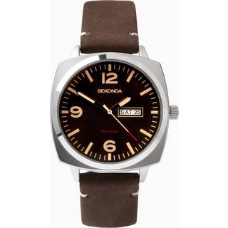 Sekonda Airborne Quartz Black Dial Brown Strap Men's Watch 1988