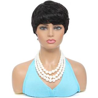 YouKnowig Pixie klippte rak kort bob peruk för svarta kvinnor 100% brasilianskt människohår full maskin gjorde peruker naturlig svart färg