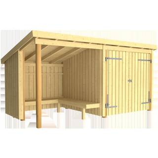 PLUS Nordic bålhytte/havehus type 1A med dobbeltdør, natur/nåletræ - 9,5 m²