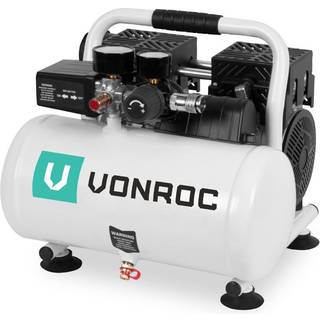 VONROC PRO Kompressor - 750W | 8 BAR | Støjsvag - 57,5dB | Oliefri - 6 Liter - Hvid