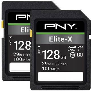 PNY 128GB Elite-X Klasse 10 U3 V30 SDXC Flash Memory Card 2-Pack-100 MB/s Klasse 10 U3 V30 4K UHD Full HD UHS-I i fuld st?rrelse SD
