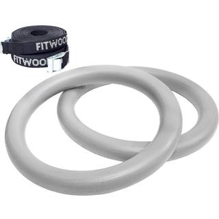 FitWood ULPU Gymnastikringe 28mm - Grå overflade / Sort Strop
