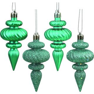 Vickerman 4 """" 4-Finish Finial Ornament Shatternsof Plastic Christmas Tree Decoration 8 Pack Teal Shiny Matte Glitter og Sequin Finishes