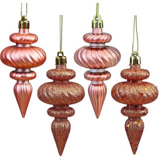 Vickerman 4 """" 4-Finish Finial Ornament Shatterbestandig Plastic Christmas Tree Decoration 8 Pack Rose Gold Shiny Matte Glitter og Sequin Finishe