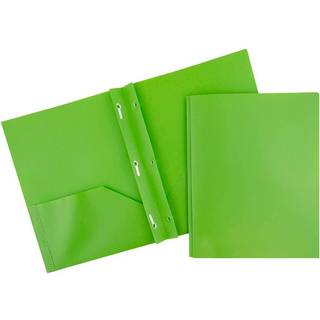 Jam Paper Plastic Color Pop -mapper - 2 Lommeholdige mapper med metalstykker Fastg?relsesl?s - Lime Green - 3/Pack