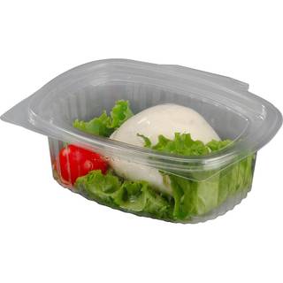 Plastbakke oval med hængslet låg A-PET 250ml klar, 50 stk